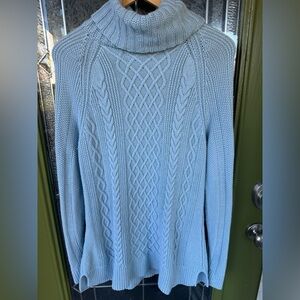 Women’s Medium Blue Thick Cable Knit Long Sleeve Mini Dress Wool Cashmere Cotton